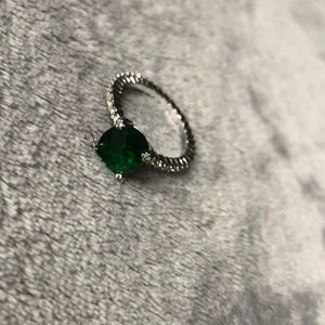 Emerald green sliver diamond ring
